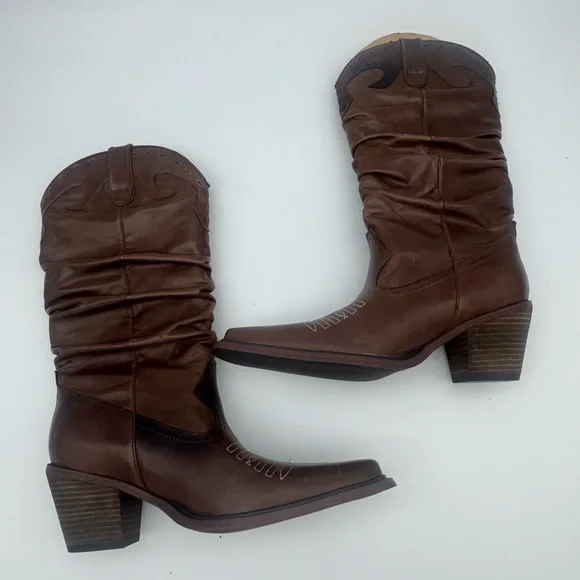 Saddle Brown genuine Leather western festival Cowboy Boots size 5.5 Steve Madden - Picture 3 of 8